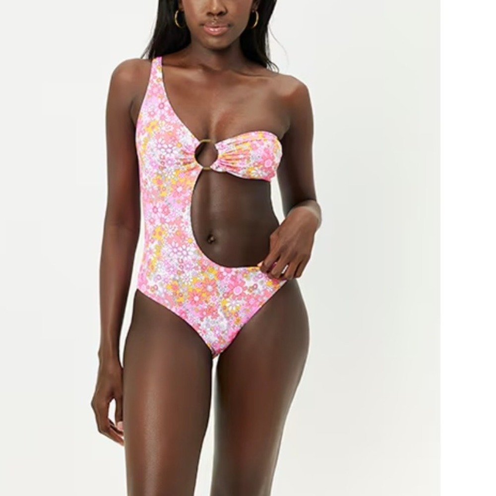 Frankies Bikinis x Naomi Seraphina Floral One Piece Swim Cutout Retro Medium